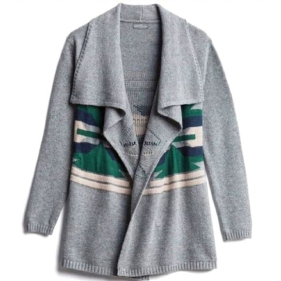 Market & Spruce Southwestern Open Forest Green Heather Grey Wrap Cardigan Size M - Picture 1 of 12